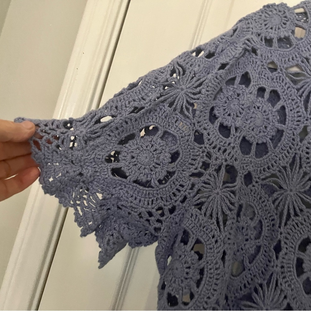 DENIM 24/7 WOMENS CROCHET SWEATER, SLATE BLUE, size 1X - Picture 5 of 7
